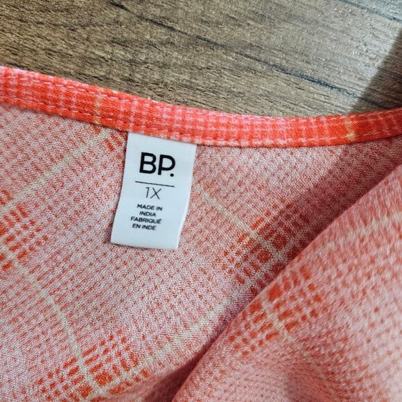 New BP Nordstrom Top Plaid Surplice Neckline Pink Orange Cropped Plus Size 1X - Picture 11 of 16